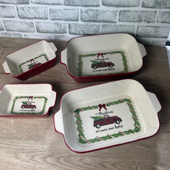 Grace Bake Shop Holiday Red Truck Christmas tree Plain Baking Pan Casserole - Picture 1 of 7